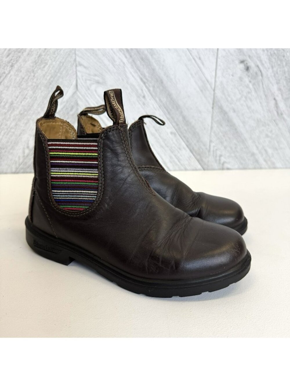 Blundstone 1413 Chelsea Boots Shoes Brown Leather Rainbow Youth Kids Size 3